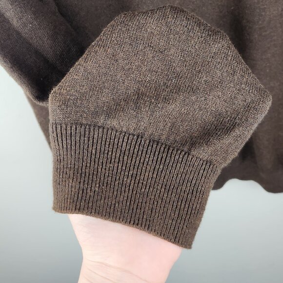 J. Hilburn Brown Cotton Silk Cashmere Half Zip Knit Sweater sz LT Flawed - Picture 5 of 9